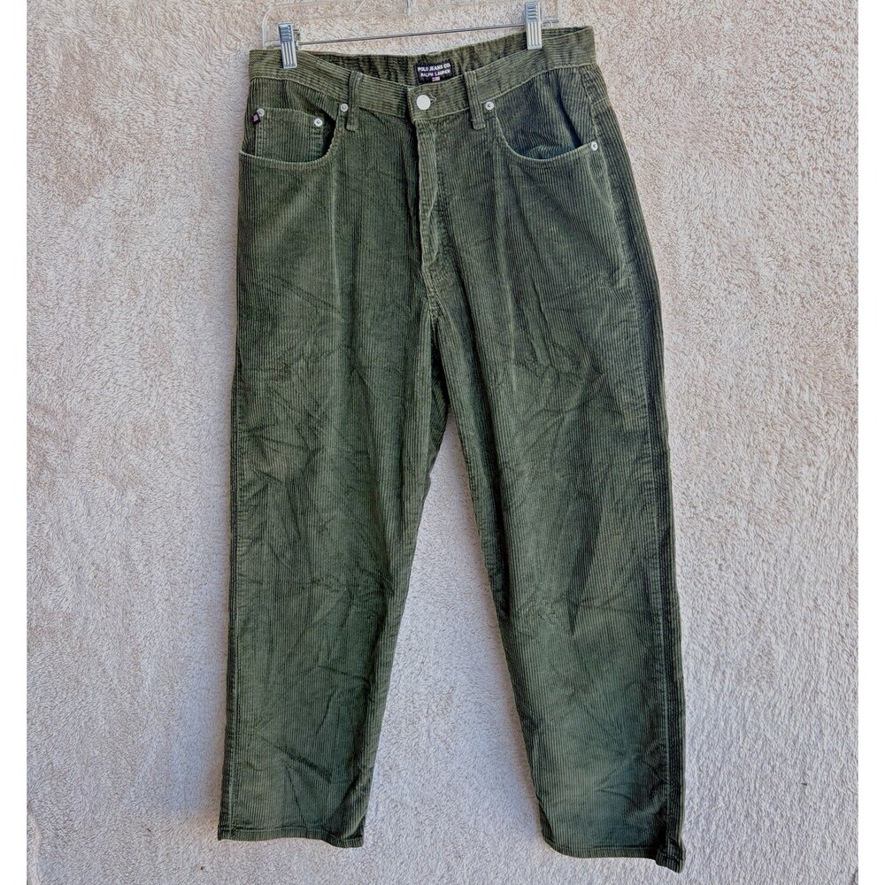 Polo Jeans Ralph Lauren Mens Corduroy Pants Sz 34x30 Loose Fit Forest Green Y2K